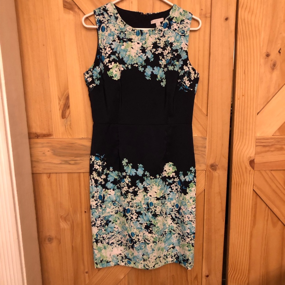 New York & Co.  Dark Blue Midi Sheath Dress with Blue / Green Floral Print Sz 8